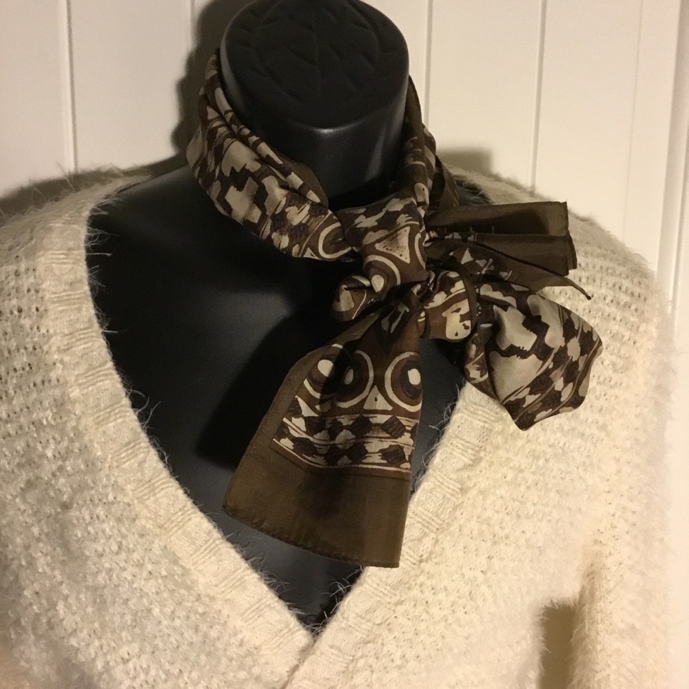 Adrienne Vittadini Scarf Silk Geometric Brown Tan